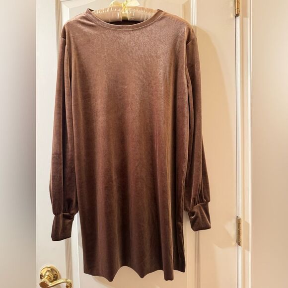 NWOT Zara Collection Brown Velvet Straight Dress - Picture 2 of 8